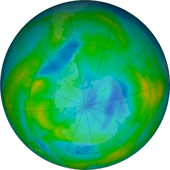 Antarctic ozone map for 25 June 2024